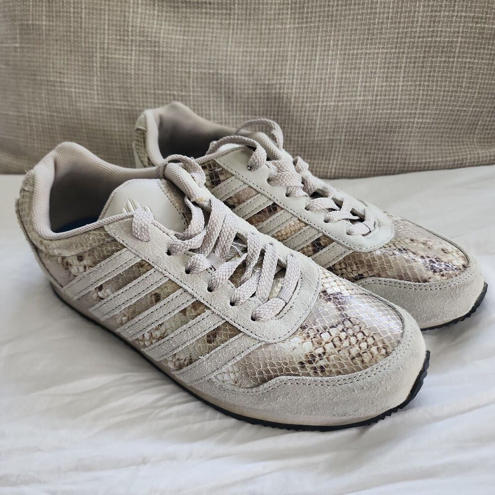 K-Swiss Retro Sneakers Womens Size 8.5 Beige Snake Print Suede Lace Up Shoes
